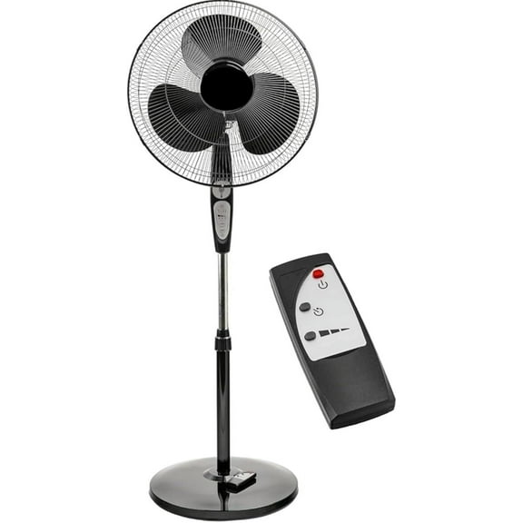 KME Dailytrade Pedestal Fan, 16-inch, 3-Speed, Oscillating, Remote, Black