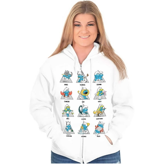 Smurfs Astrology Cartoon Zodiac Signs Zip Up Hoodie Men's Women's Brisco Brands M