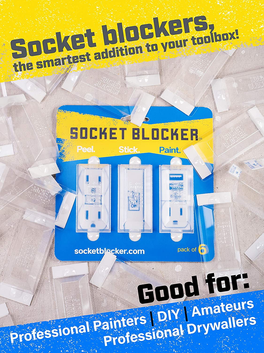 Socket Blocker – The Smarter Outlet Cover for Drywall & Painting – Better Than Tape for Remodeling & DIY Projects - 60 Pack