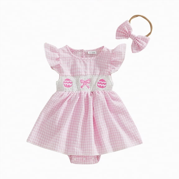 JUMEYU Baby Clothes for Girls Newborn Baby Girl Clothes Infant Romper Floral Suspender Dress Ruffle Sleeve Bodysuit Outfit Jumpsuit Headband Spring Summer 0 3 6 9 12 18 24 Months (Pink,3-6 Months)