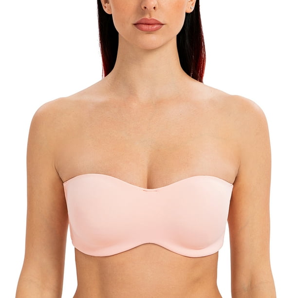 MELENECA Women's Strapless Bra for Large Bust Minimizer Unlined Bandeau  with Underwire Blush 40E