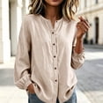 thumbnail image 6 of Tbopshirt Womens Blouses Tops for Women Fashion Solid Color Summer Long Sleeve Imitation Linen Button Neckline Closing Blouse, 6 of 7