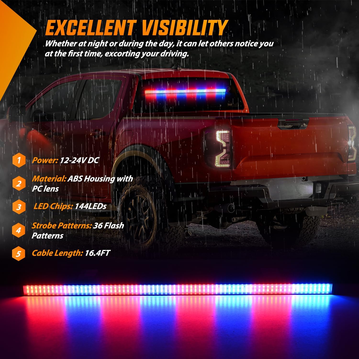 Nilight 144LED Traffic Advisor Strobe Light Bar with Red Blue Emergency Warning Lights Hazard Interior Front/Rear Windshield Flashing