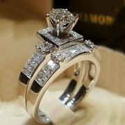 Shiny Silver Pure Natural Gemstone White Sapphire Ring Set
