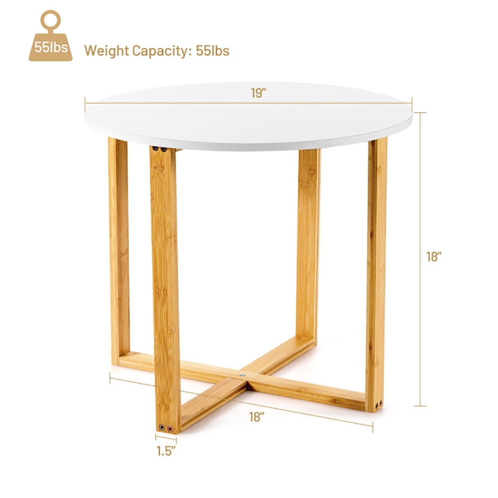 Finihen Round End Side Table, Multifunctional Round Side End Table with Bamboo Legs and X-Shaped Base, for Living Room, Bedroom, White