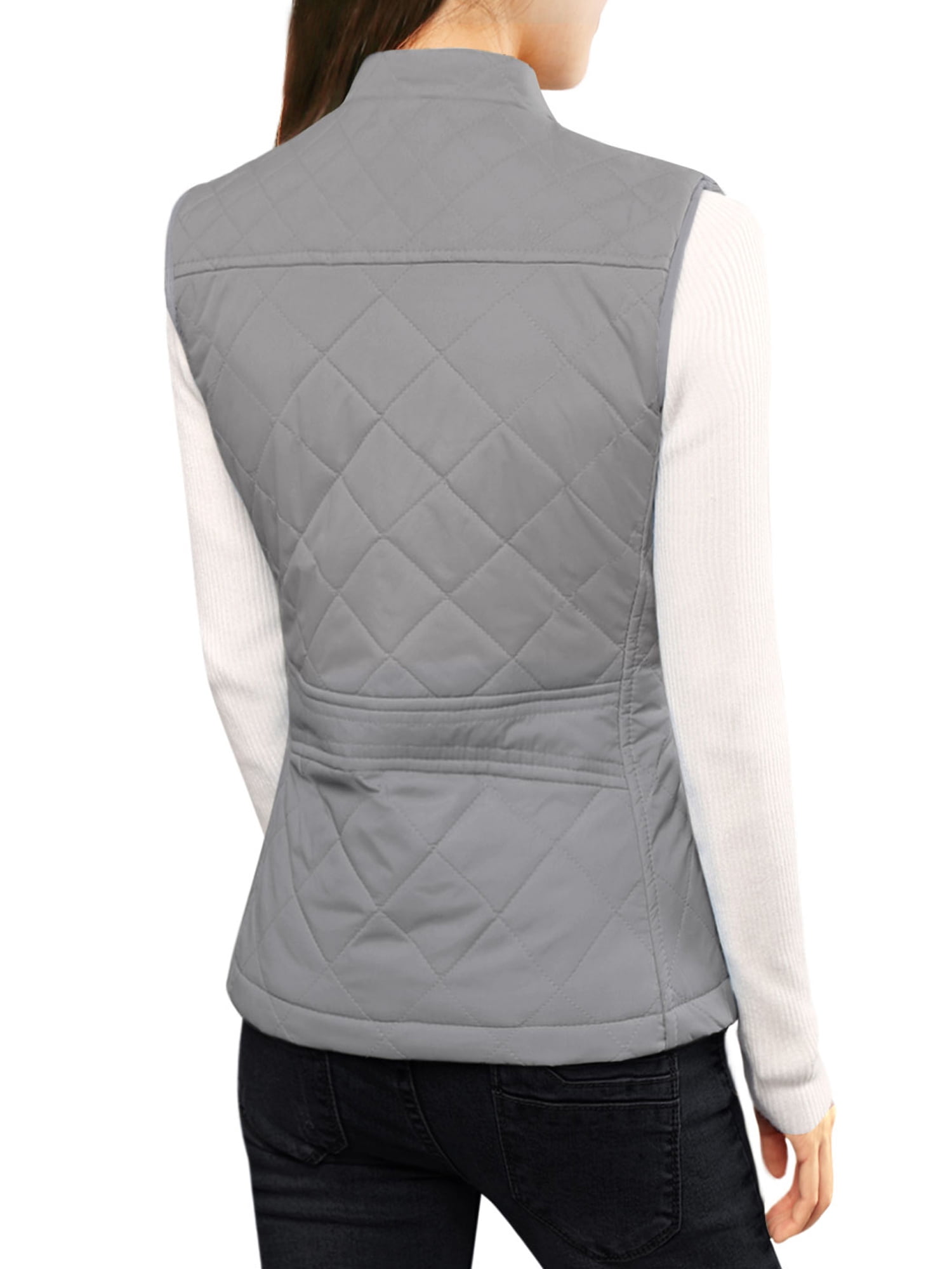 DARING DIVA Women's Zip Stand Collar Quilted Padded Vest L Gray