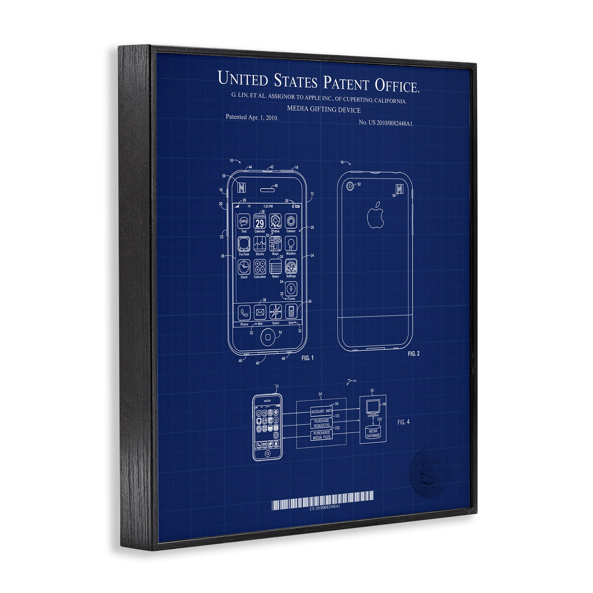 Stupell Industries Cell Phone Blueprint Typography Painting Black Framed Art Print Wall Art, 24 x 30