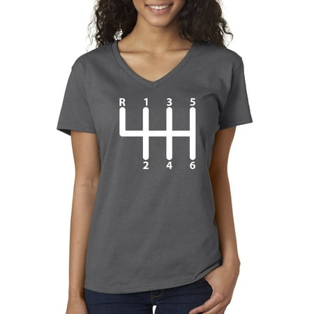 - Trendy USA 870 - Women's V-Neck T-Shirt Shift Pattern 6 Speed Manual Transmission Clutch 2XL Charcoal