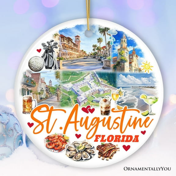Artistic St. Augustine Ceramic Ornament, Florida Coastal City Historical Christmas Decoration