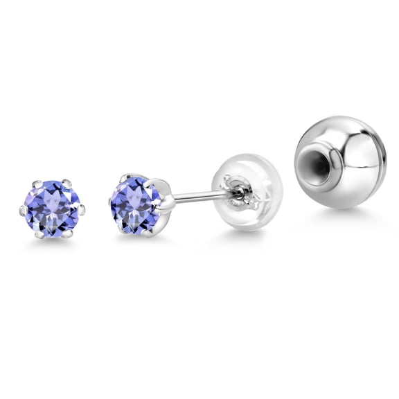 Gem Stone King Platinum Blue Tanzanite Stud Earrings for Women Men (0.60 Cttw, Gemstone December Birthstone, Round 4MM)