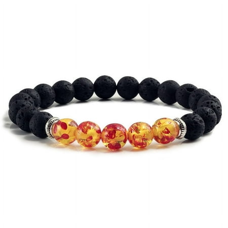 Womens Mens Natural Stone Bracelet Colorful Turquoise Volcanic Rock Bracelet Adjustable Elastic String Geometric Design