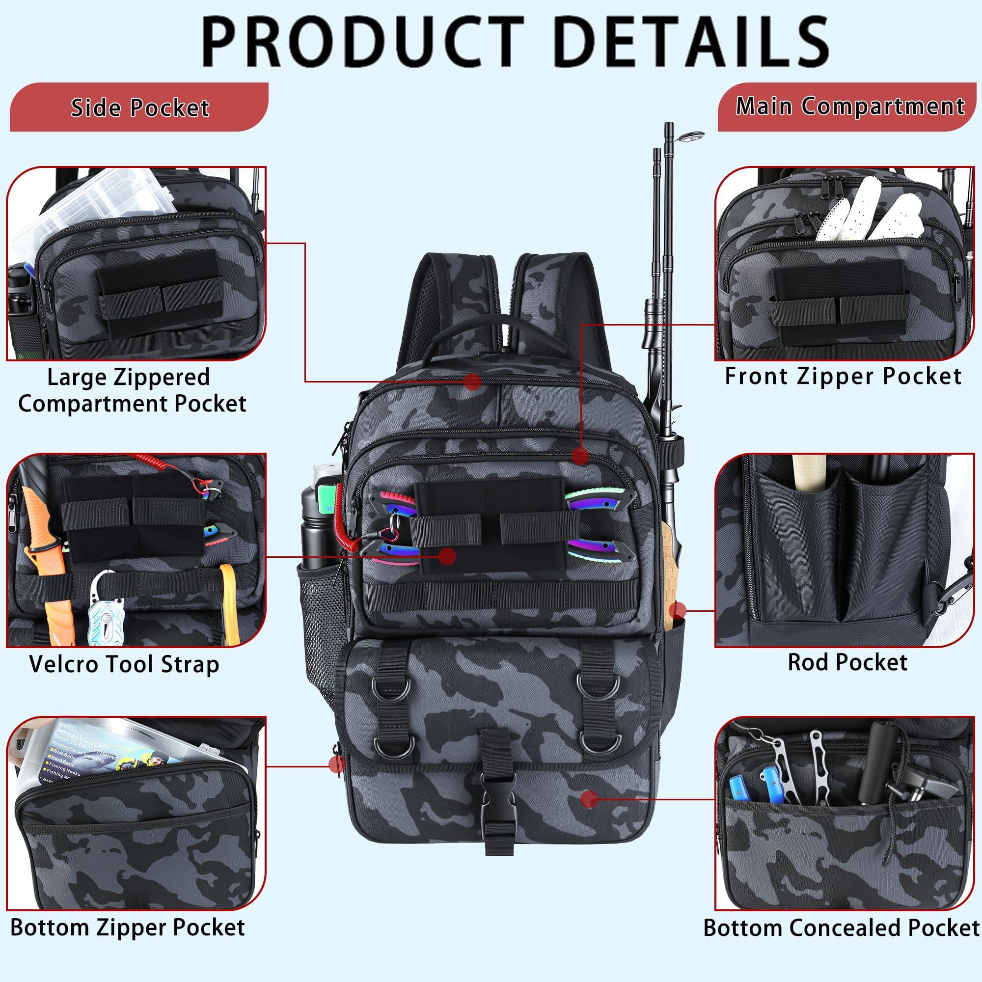 Fishing Backpack With Tackle Boxes Sling Bag Rod Holder Waterproof Gear  Gifts For Men Women Combo Kit Camouflage Black