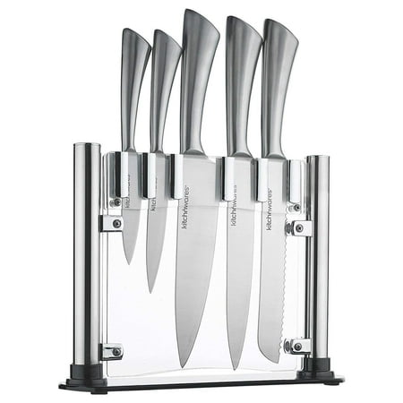 Knife Set With Acrylic Stand Stainless Steel - 6 Piece - Cutlery Set For Cutting & Carving Great for Use in Cooking at Home And Commercial Kitchen - By Kitch N’ (Best Knife For Cutting Veggies)