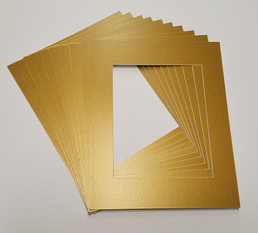 Pack of 10 GOLD 11x14 Picture Mats Matting with White Core Bevel Cut for 8x10 Pictures 