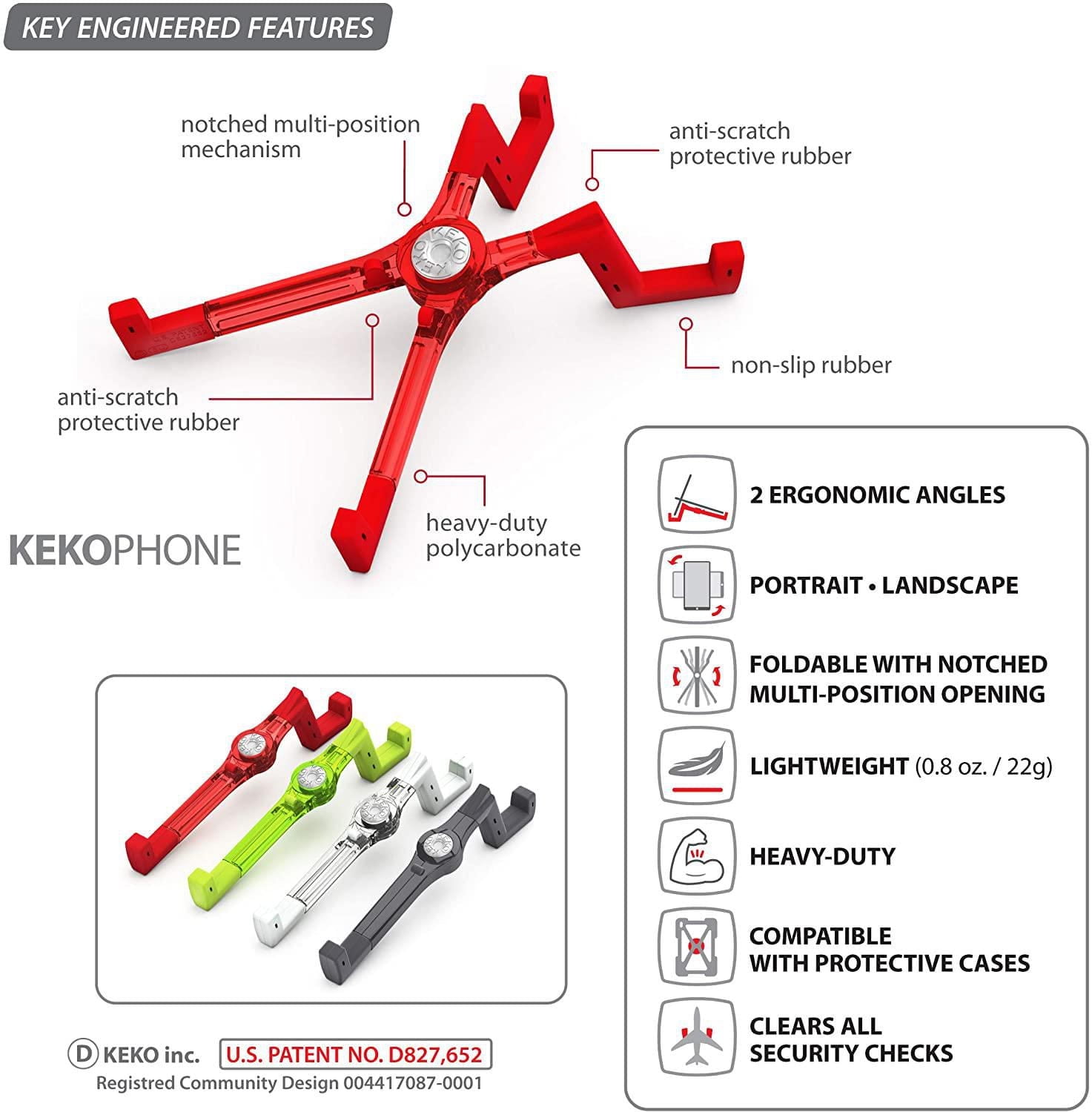 KEKO Universal Foldable Tablet Stand for iPad/Android Tablet Holder/Galaxy/Kindle + Smartphone, E-Readers Compatible with Protective Case or Sleeve Accessories – Black