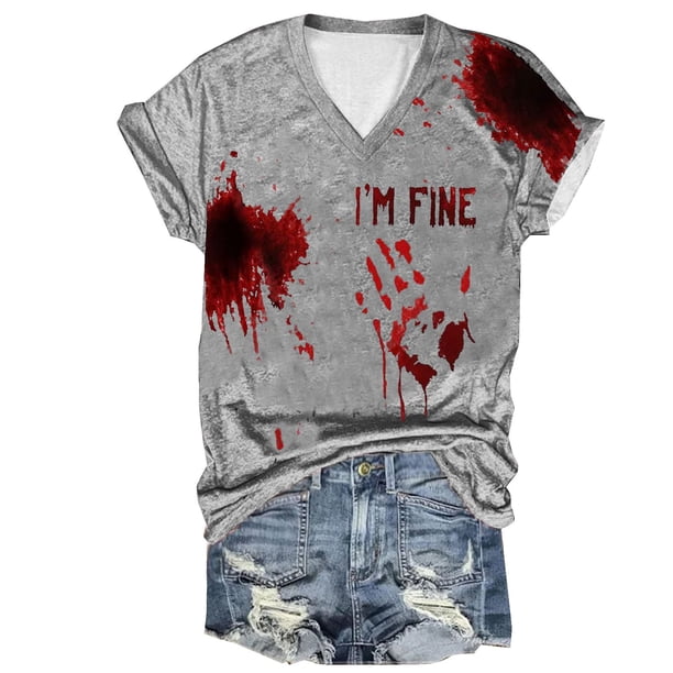 Tops Cortos para las Mujeres, Halloween Impreso V-Cuello Camiseta de Manga Corta, Tela de Imitación de Moda Casual