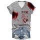 thumbnail image 1 of Tops Cortos para las Mujeres, Halloween Impreso V-Cuello Camiseta de Manga Corta, Tela de Imitación de Moda Casual, 1 of 3