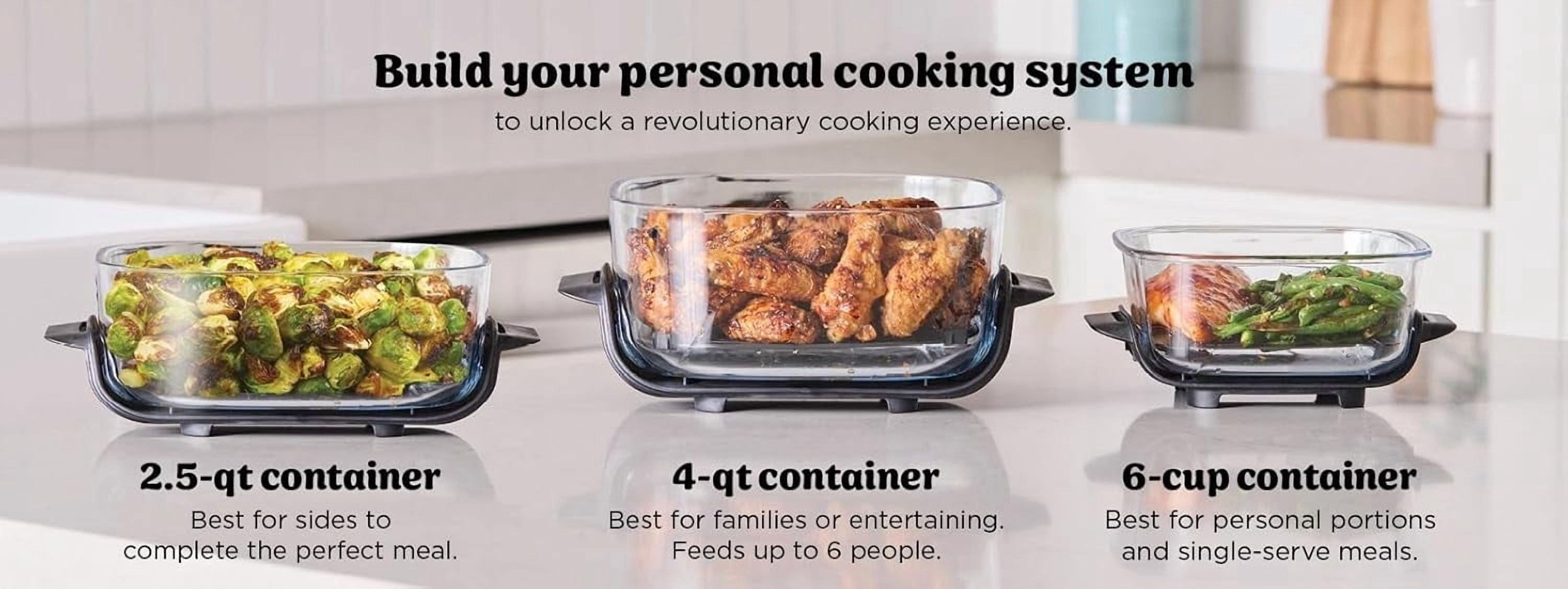 Ninja Crispi 5-in-1 Portable Glass Air Fryer Cooking System, 1500W, 4QT & 6-Cup TempWare Glass Containers with Storage Lids, Microwave, Freezer & Dishwasher Safe, Cyberspace Gray