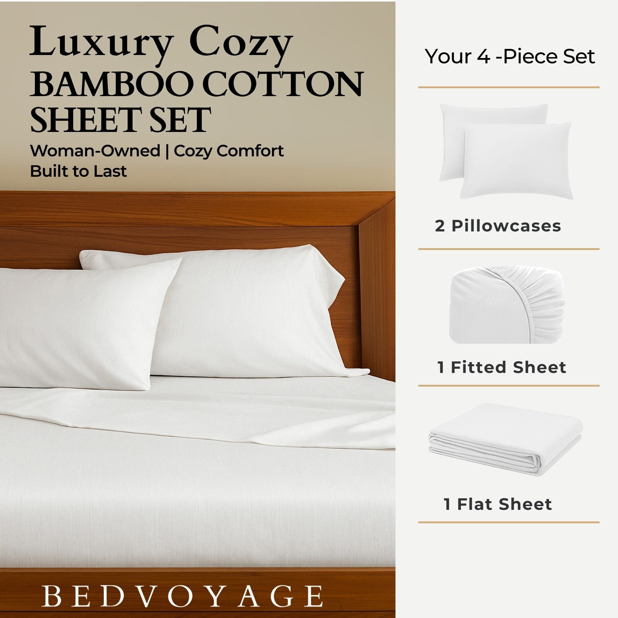BedVoyage Soft Queen Sheets - Melange Luxury Bedroom Sheet Set, 4pc Softest Cooling Bedding, Viscose Derived from Bamboo and Cotton, Deep Pocket 18" - Snow