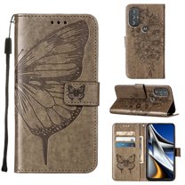 Feishell for Motorola Moto G Power (2022) Flip Wallet Case,Butterfly & Flower Embossed Pattern PU Leather Magnetic Folio Flip Protective with Credit Card Slots Kickstand Slim Phone Case,Gray