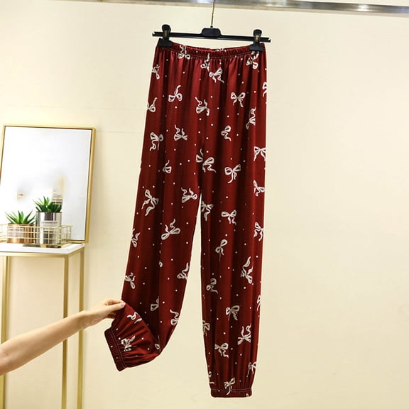 Warop Women's Printed Retro Pajama Pants with Elastic Waist, Loose Slimming Cuffed Ankle for Sleep, Lounge and Daily Wear