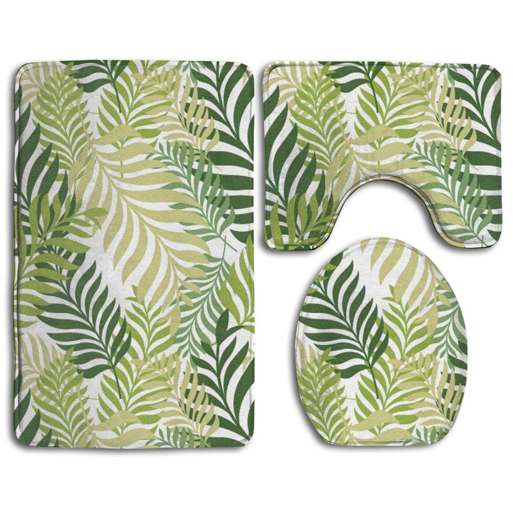 CHAPLLE Tropical Exotic Palm Tree Leaves 3 Piece Bathroom Rugs Set Bath