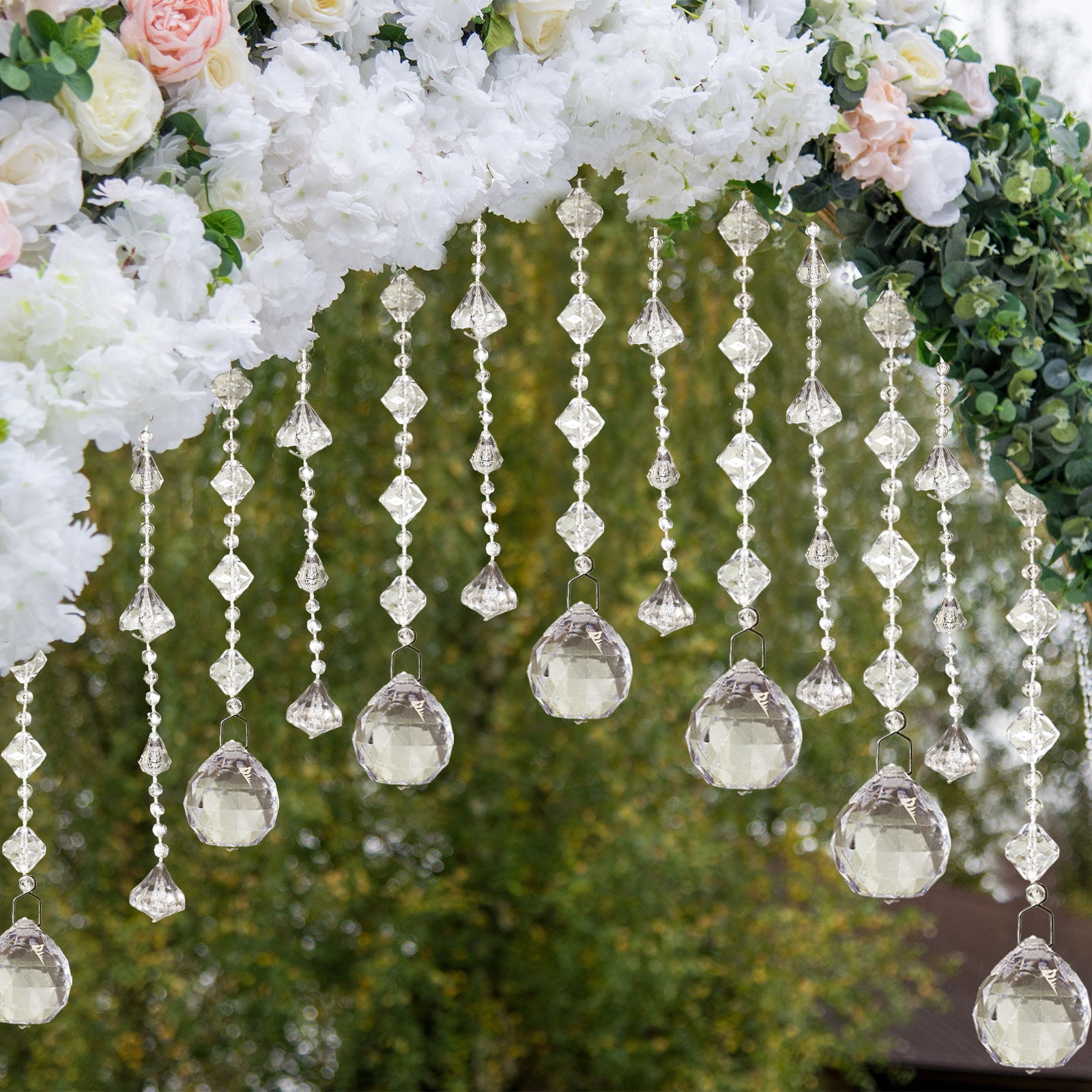 10 Pcs Acrylic Crystal Garland Strands, Clear Crystal Beads Strands Bead String Hanging (2.5m/8.2ft)
