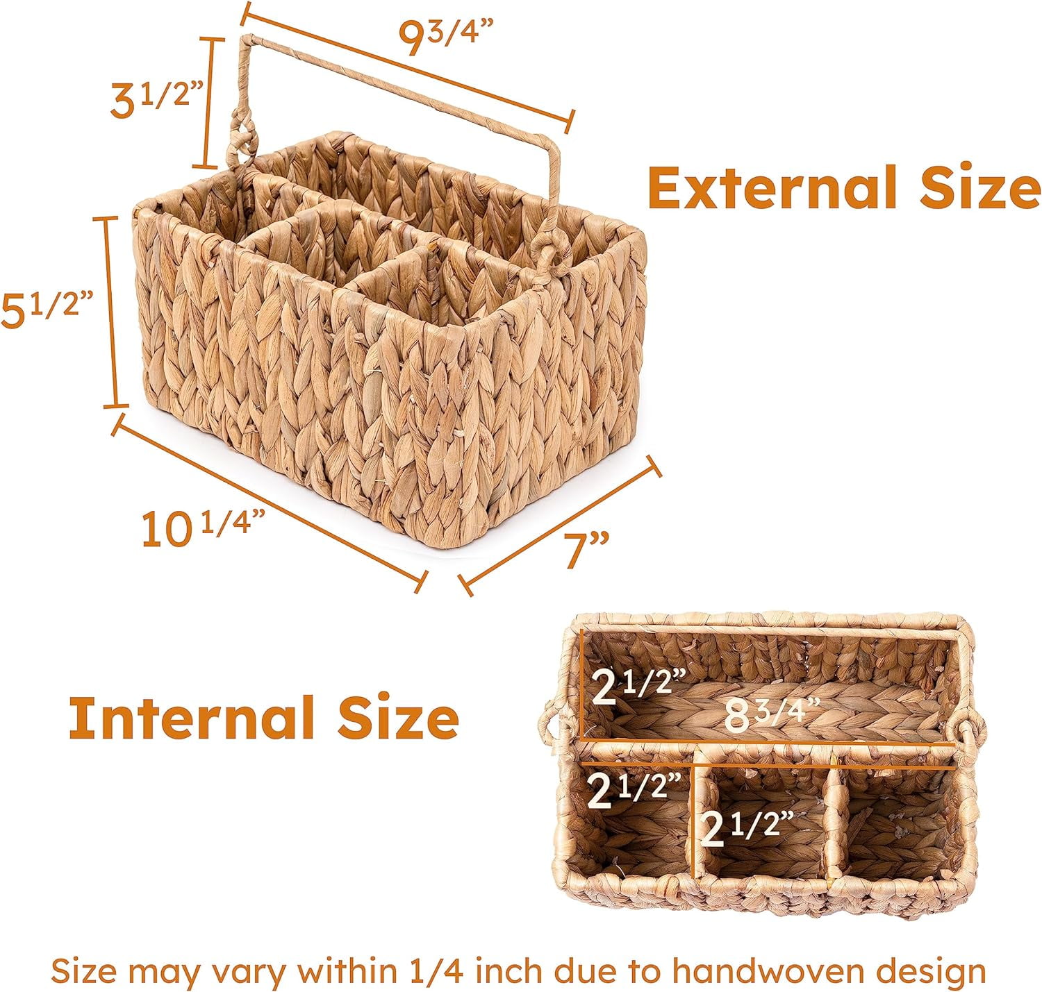 Woven Divided Cutlery Storage Organizer, Wicker Flatware Organizer,Rectangular Basket Holder for Kitchen Table, Cabinet, Pantry - Utensil Caddy for Forks, Knives, Spoons, 10 x 7.9 x 5.9 inches
