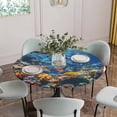 thumbnail image 5 of Summer Marine Life Round Fitted Tablecloth with Elastic Edge Modern Shark Turtle Coral Table Cover Fit for 36"-44" Tables Waterproof Tablecloths for Dinner Camping Picnic, 5 of 9