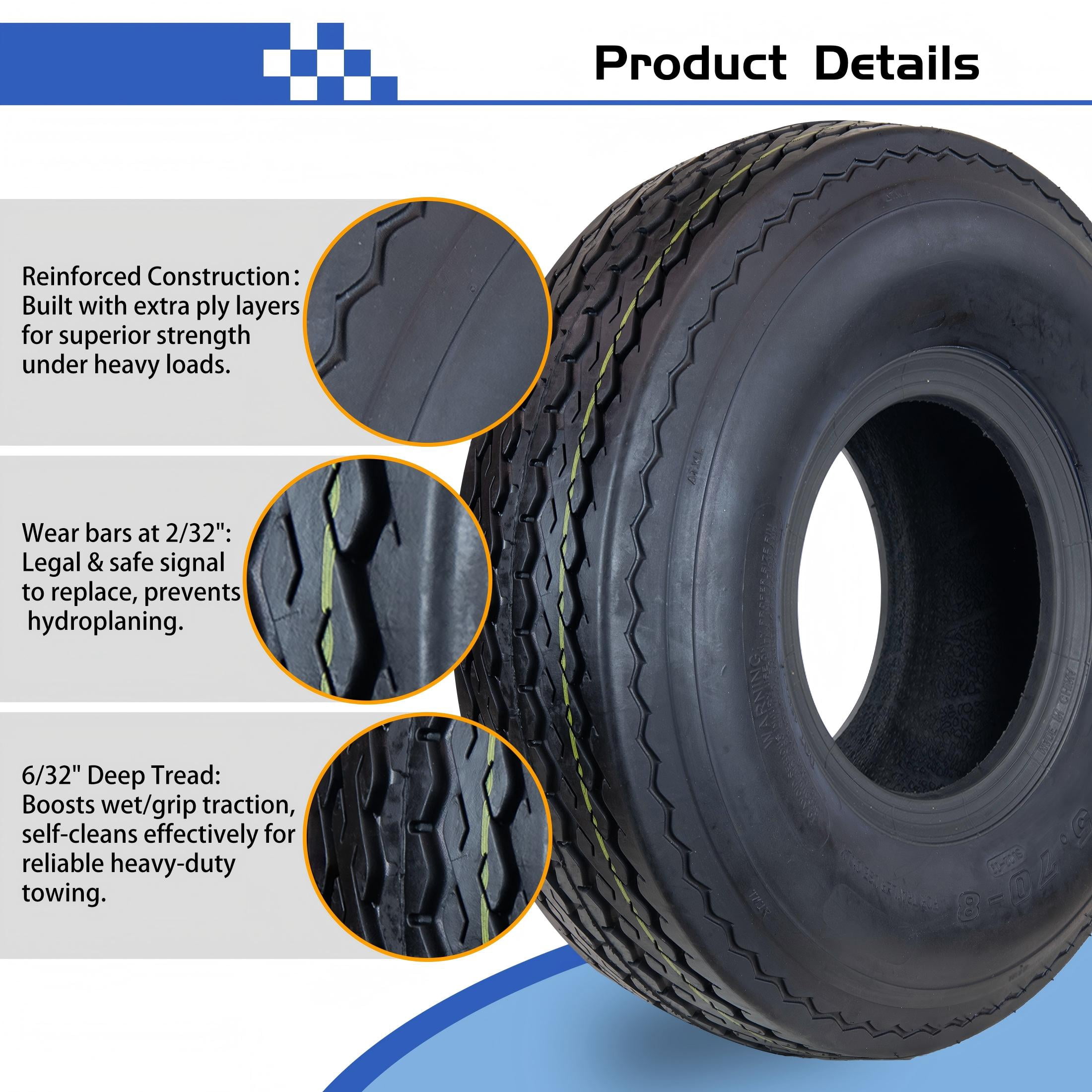 SUPER CARGO 2 Set SU02 5.70-8 8PR Boat Trailer Tire and 4-Lug Galvanized Wheel Assembly