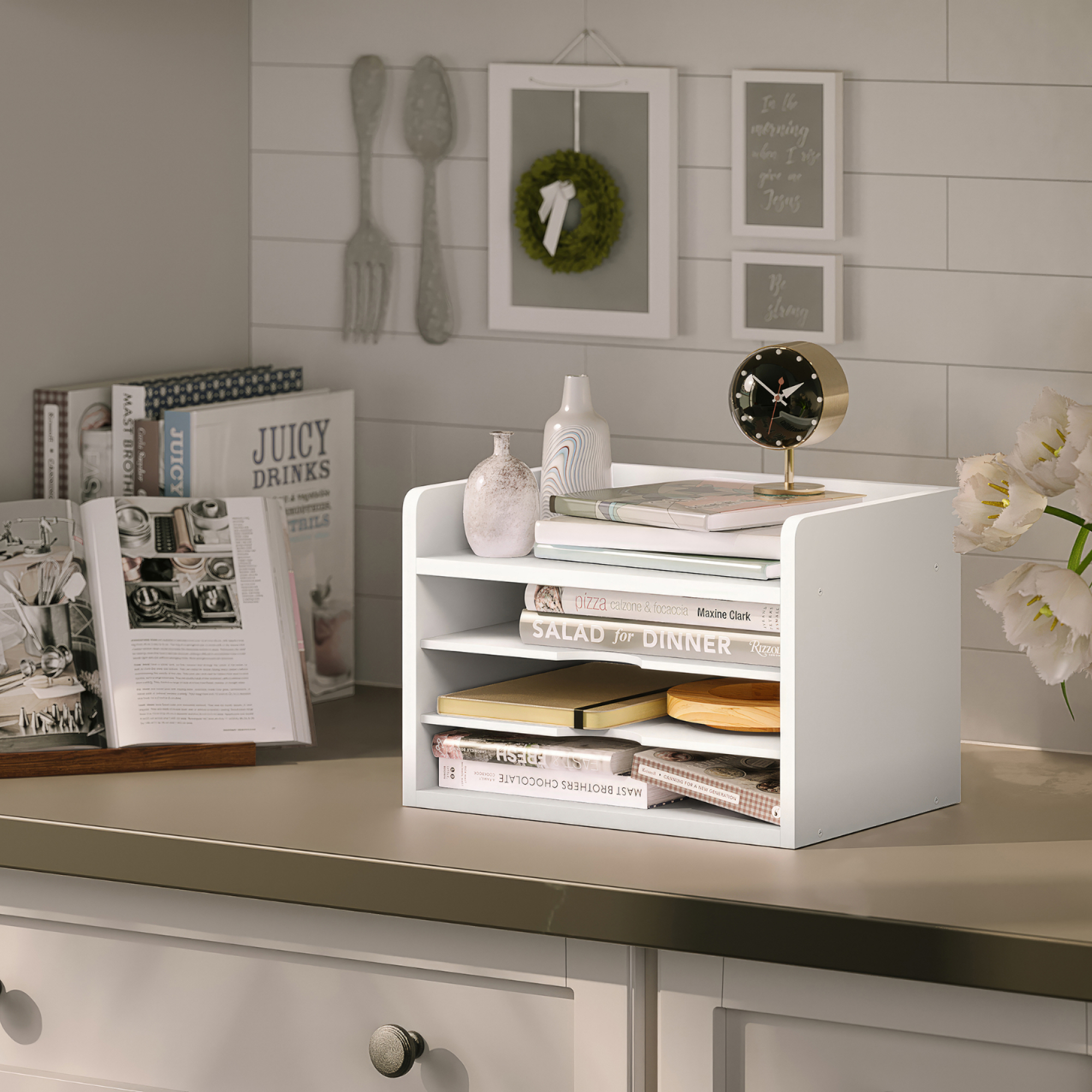 Ballucci 4-Tier Paper Organizer, Office Desk Organizer, Document Mail Sorter, White