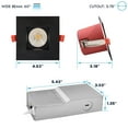 thumbnail image 5 of Luxrite 6-Pack 4 Inch Square LED Recessed Light J-Box 5CCT 15W 1000 Lumens 60 Dimmable IC Rated Wet Rated ETL - Black Trim, 5 of 7