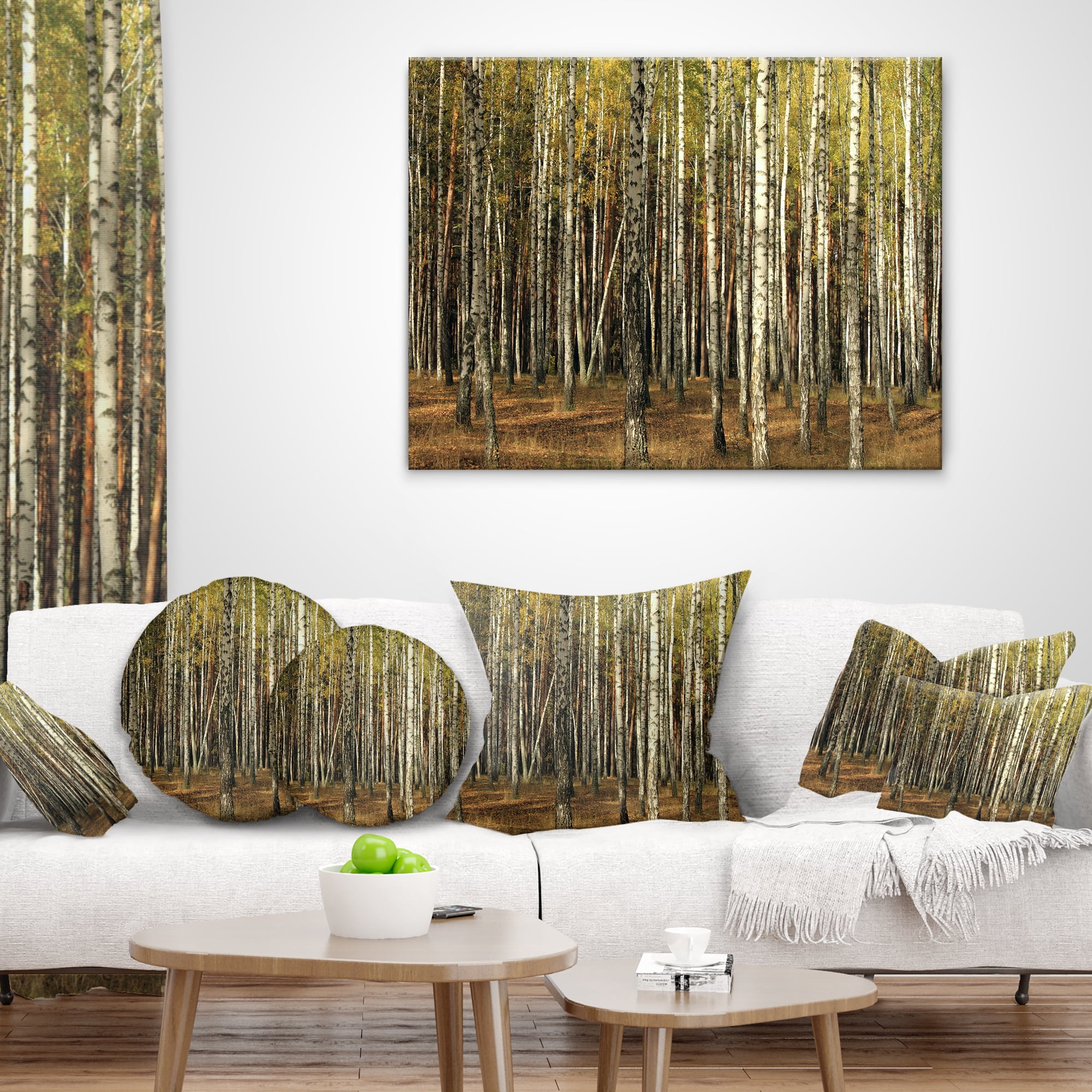 Designart Green Fall Forest with Thick Trees - Forest Throw Pillow - 12x20