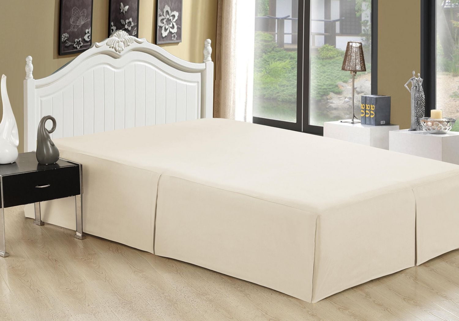 Jupe de lit Marina Décoration ultra douce et soyeuse, qualité hôtelière, toutes saisons, poche profonde, 40 cm de hauteur, en rayonne de bambou solide sur mesure, couleur ivoire