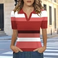 thumbnail image 2 of VBVC Women's Stripe Collared Shirt,Short Sleeve V-Neck Top For Women,Ladies Summer Stretchy Breathable Blouse,Hot Pink,S-2XL, 2 of 6