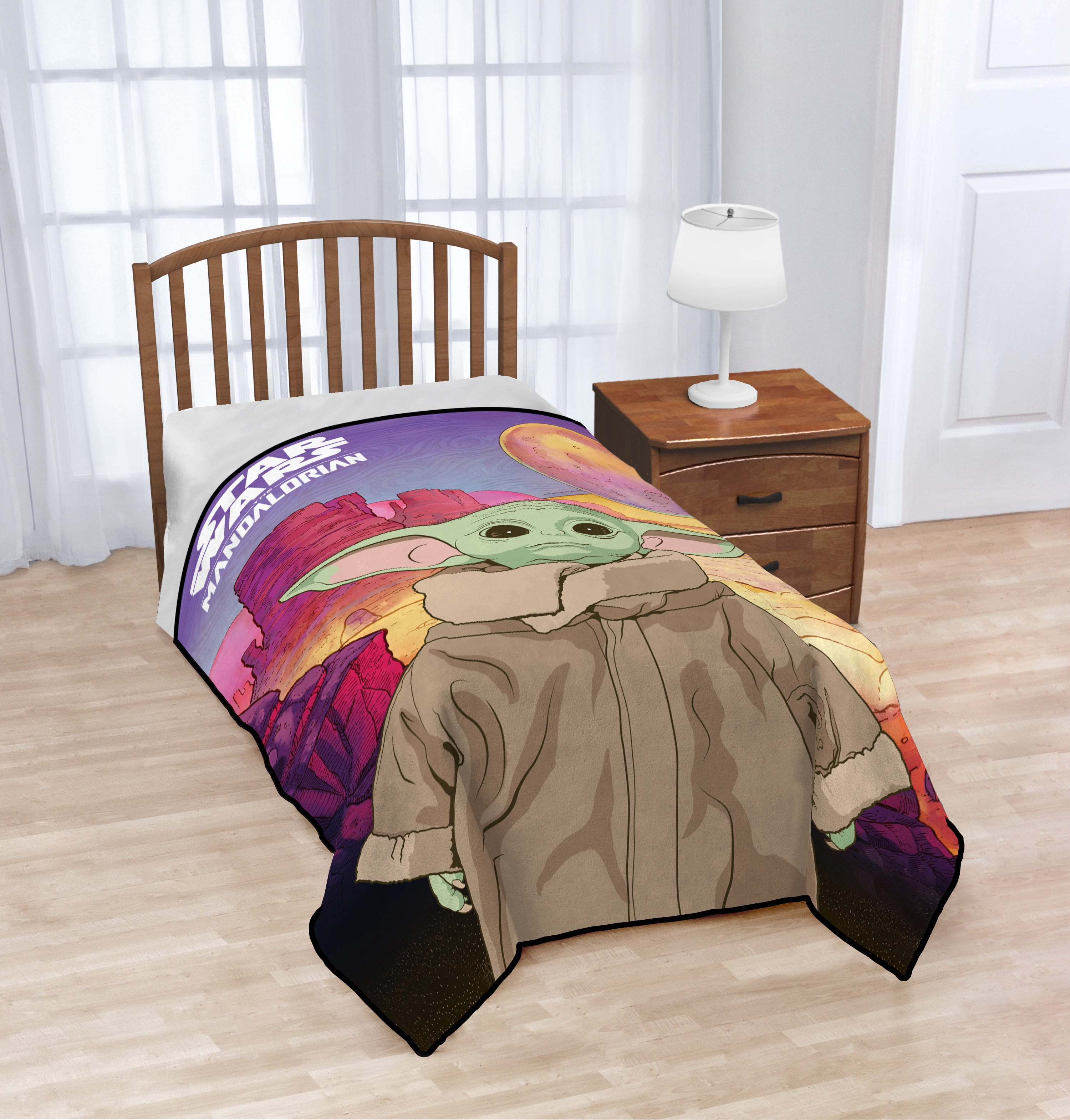 The Mandalorian Baby Yoda The Child 62x90 Plush Blanket, 100% Microfiber, Multi-Color