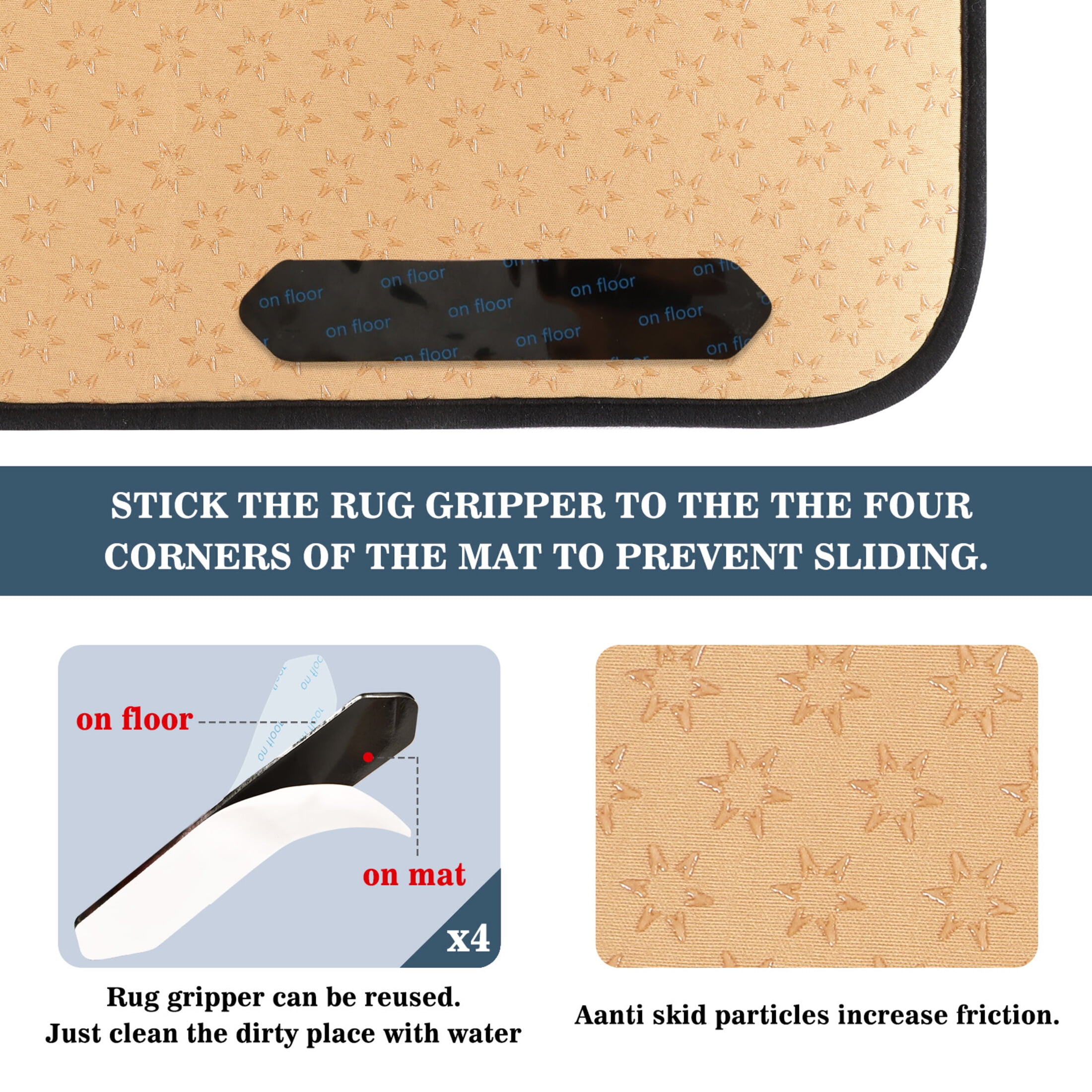Black and White Texture Memory Foam Bath Mat 36" Absorbent Rug with Non Slip Base and 4 Bonus Pads