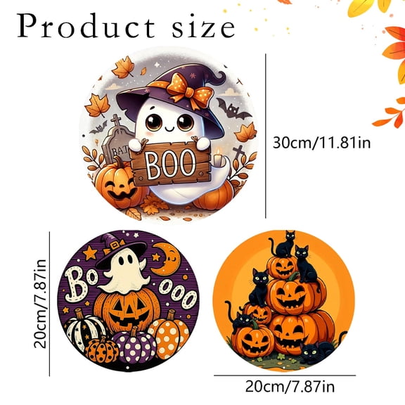 Clearance Sale | Round Wooden Halloween Door Sign with Trick or Treat Design, Retro Pumpkin Welcome Logo for Porch and Garden