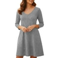 thumbnail image 5 of Dress Outfits for Women New Women's V-Neck Solid-Color Casual Long-Sleeved Pocket Short Dress Style B-47 Gray L, 5 of 9