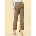 thumbnail image 2 of DARING DIVA Women's Plaid Trousers Pockets Straight Leg Casual Pant L Light Brown Beige, 2 of 6