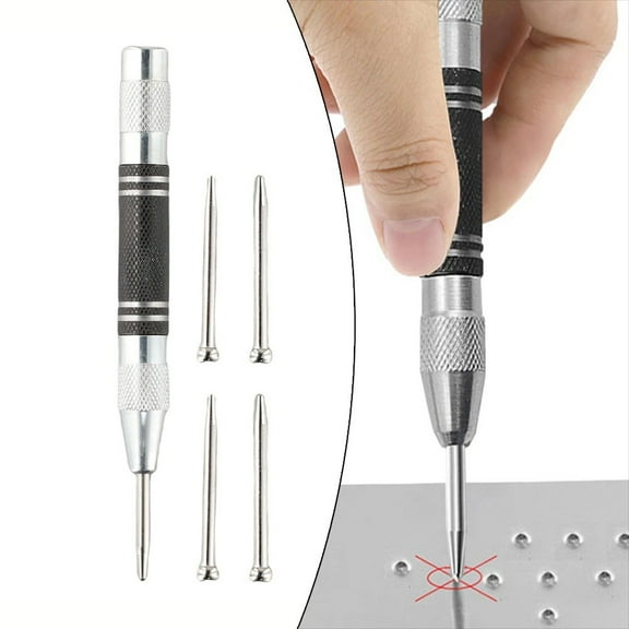 Adjustable Spring Loaded Automatic Center Punch Tool with 4 Needles for Precise Drilling