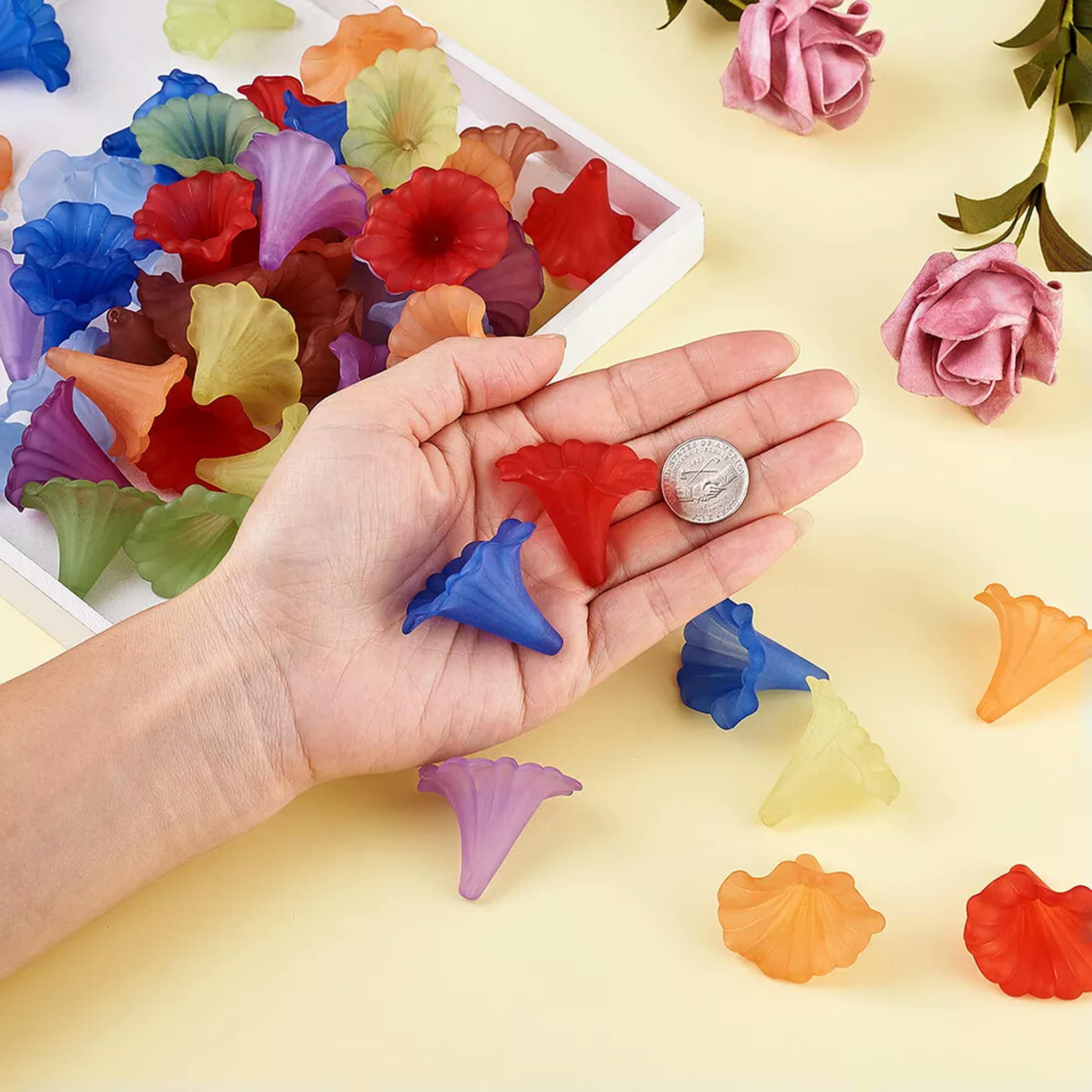 U8MO 135pcs Transparent Acrylic Flower Beads Froste Loose Spacer DIY Crafting 41x35mm