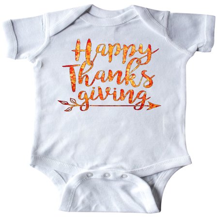 Inktastic Happy Thanksgiving with leaf arrow in fall colors Gift Baby Boy or Baby Girl Bodysuit
