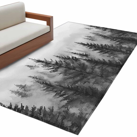 Retro Trees Plants AreaRug 3x5ft Watercolor Mountain Forests Non-SlipWashable SquareRugs Soft Felt Indoor Floor Mat for Bedroom Kitchen Living Room Bathroom