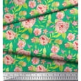 thumbnail image 2 of Soimoi Green polyester Crepe Fabric Leaves & Peony Floral Print Fabric by the Yard 42 Inch Wide, 2 of 3