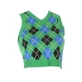 thumbnail image 2 of Kiapeise Woman´s Retro Knitted Bare Midriff Waistcoat, Diamond Pattern Ribbing Elastic Slim V-neck Sleeveless Sweater, Daily Life, 2 of 8