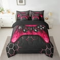 thumbnail image 2 of Manfei Neon Gamepad Bedding Twin Size,Modern Geometric Honeycomb Comforter Sets with Sheets,Red Black Bedding Sets Twin Size For Boys Kids,Super Cozy Bedroom Decor Reversible,7pcs, 2 of 7