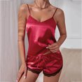 thumbnail image 3 of SAZBJOJN 2 PC Silk Pajamas for Women Satin Solid Color Silky Tank Top and Lace Shorts Sleepwear Elegant Pajamas for Women Set Soft Loungewear Nightwear Red Size S, 3 of 6