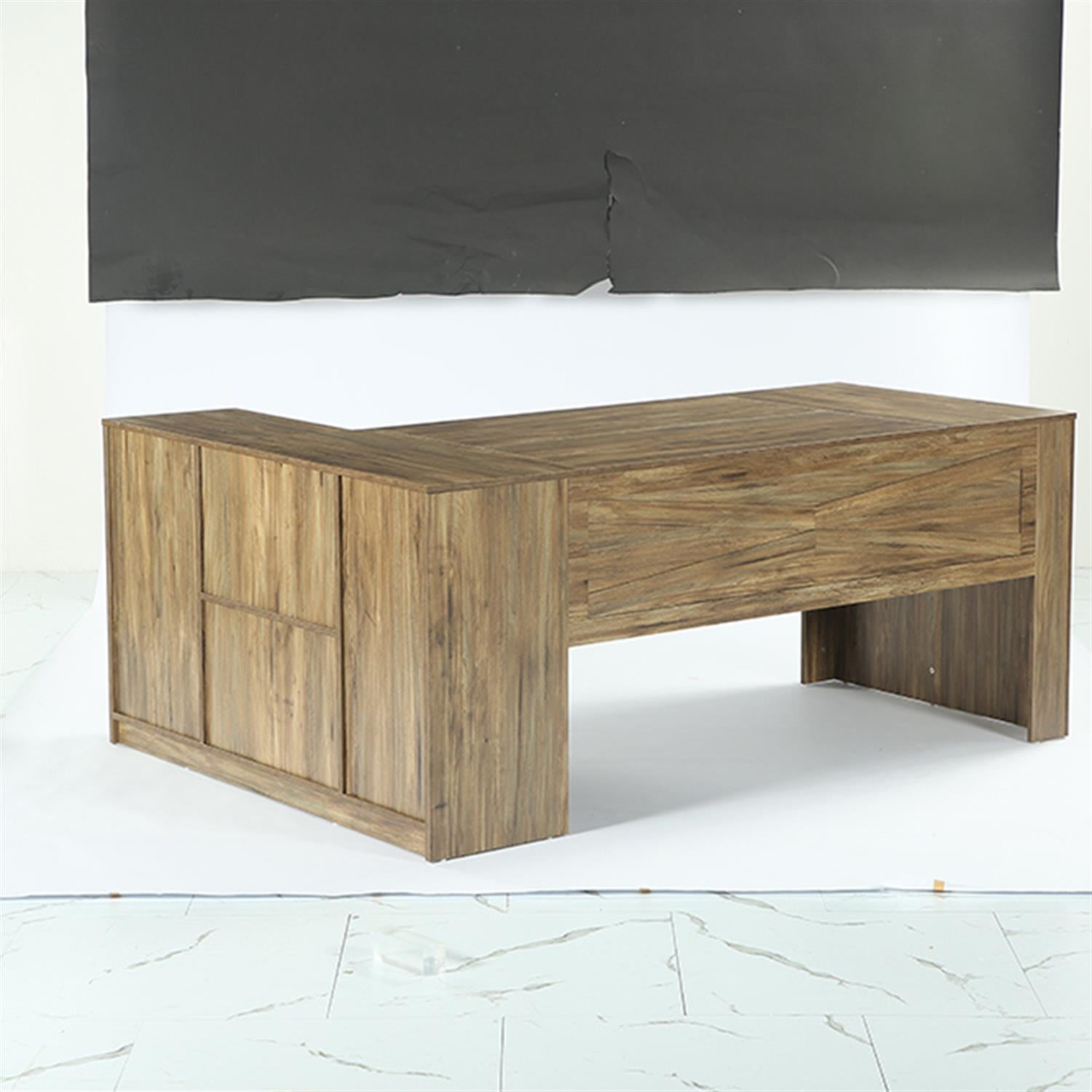 Demi Bonn 70.9" L Shaped Executive Desk, Large Office Computer Desk with Storage Cabinet for Home Office, Living Room Furniture, Brown