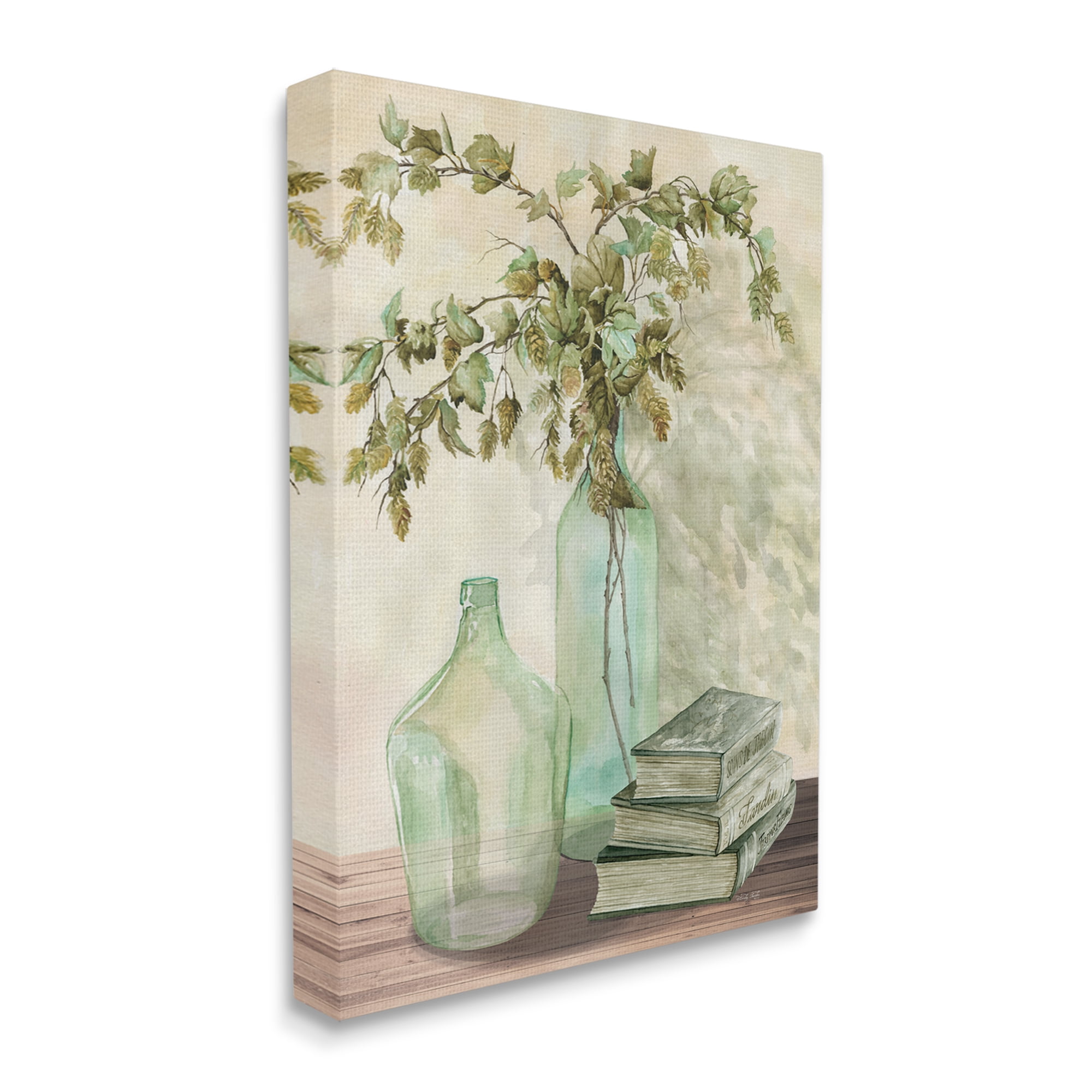 Stupell Industries Botanical Plant Branches Country Vase Tranquil Bookstack,16 x 20, Design by Cindy Jacobs